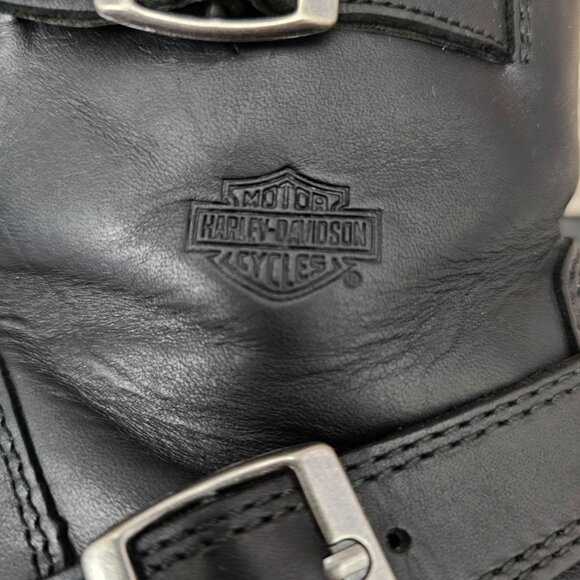 Harley Davidson Shelby Leather Buckle Zip Black Ankle Motorcycle Boots #83542 - Picture 12 of 14